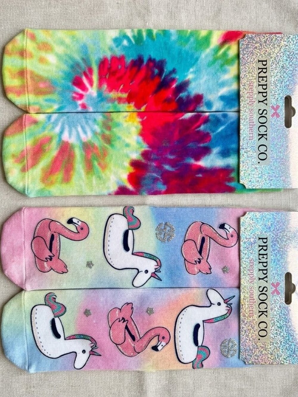 Preppy Sock Co. Tie Dye & Unicorn Flamingo Ankle Crew Socks Lot